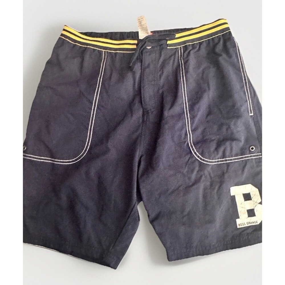 Hugo Boss BOSS Orange Men’s Swim‎ Shorts Size M Navy Yellow Logo Board Shorts